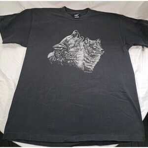 Vtg Single Stitch Wolf T Shirt Tee Womens XL Howling Black Diamond Dust GLITTER